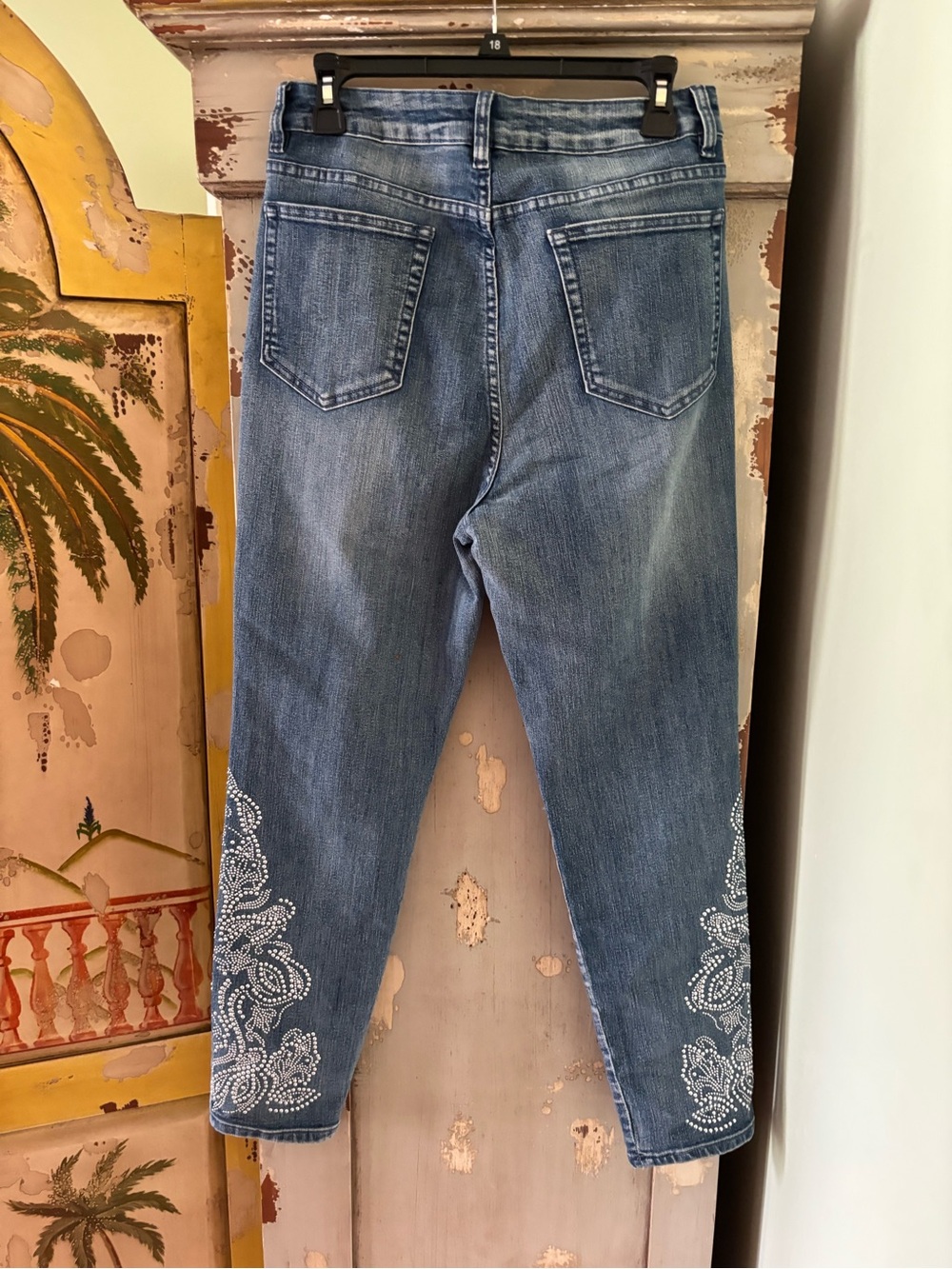 Soft Surroundings Indigo Ankle Jeans with White Embroidered Cuffs - Picture 10 of 10